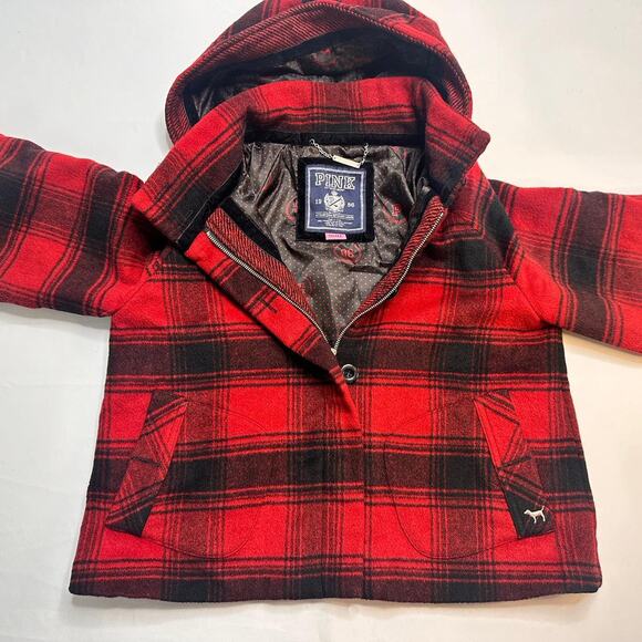 Victoria's Secret Jackets & Blazers - PINK Victorias Secret Vintage Coat With A Satin Hoodie Satin Lined Coat Size S